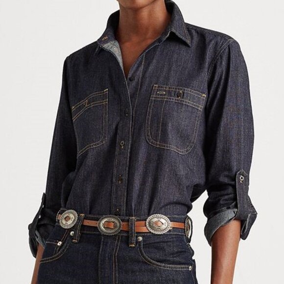 Lauren Ralph Lauren Tops - LAUREN RALPH LAUREN DARK RINSE WASH BUTTON DOWN DENIM SHIRT WOMENS XS NEW